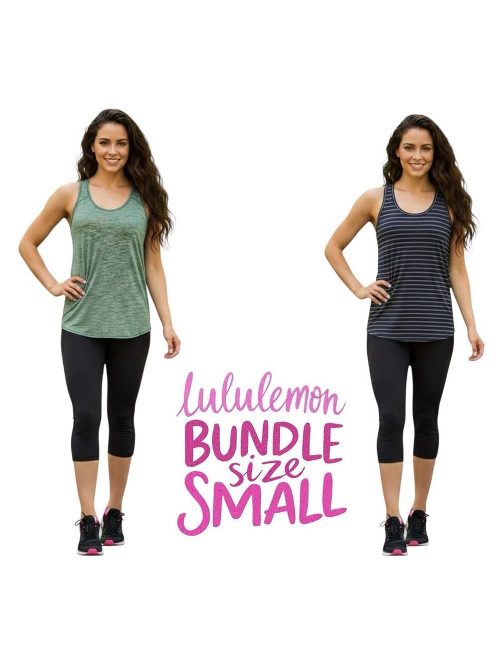 Lululemon Racerback Tank Top Bundle 2 Pack Stripe & Green Size S